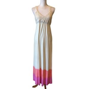 Gypsy 05 Crochet Top Maxi Dress Cream Pink Dip Dye Boho Festival Resort Beachy
